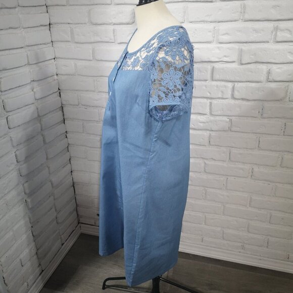 Unbranded Ladies Size XL Lightweight Blue Dress with Crochet Lace - Picture 4 of 7
